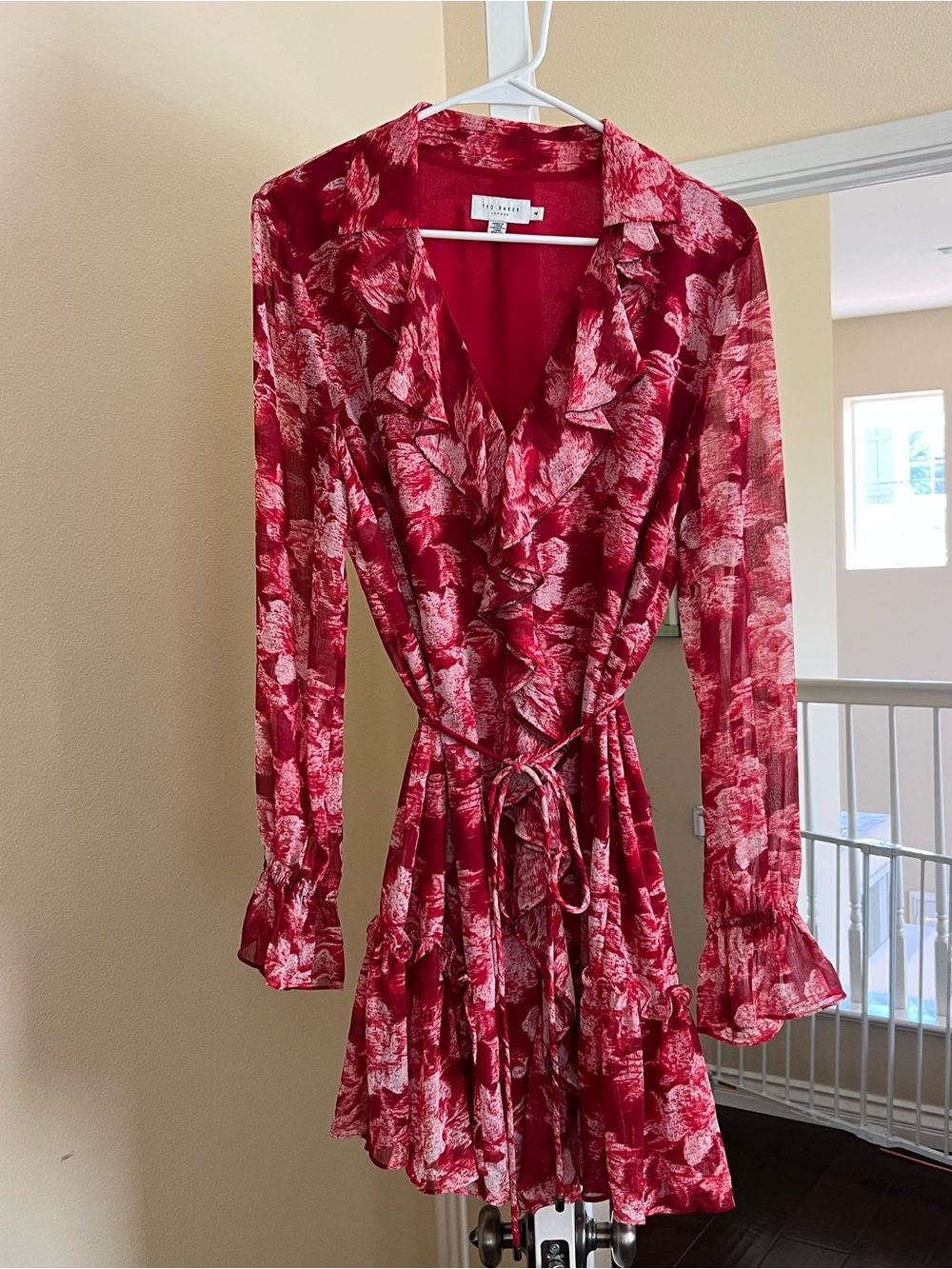Ted Baker Bright Red Floral Ruffle Wrap Dress